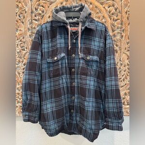 Craftsman Blue Flannel Hooded Shirt Jacket